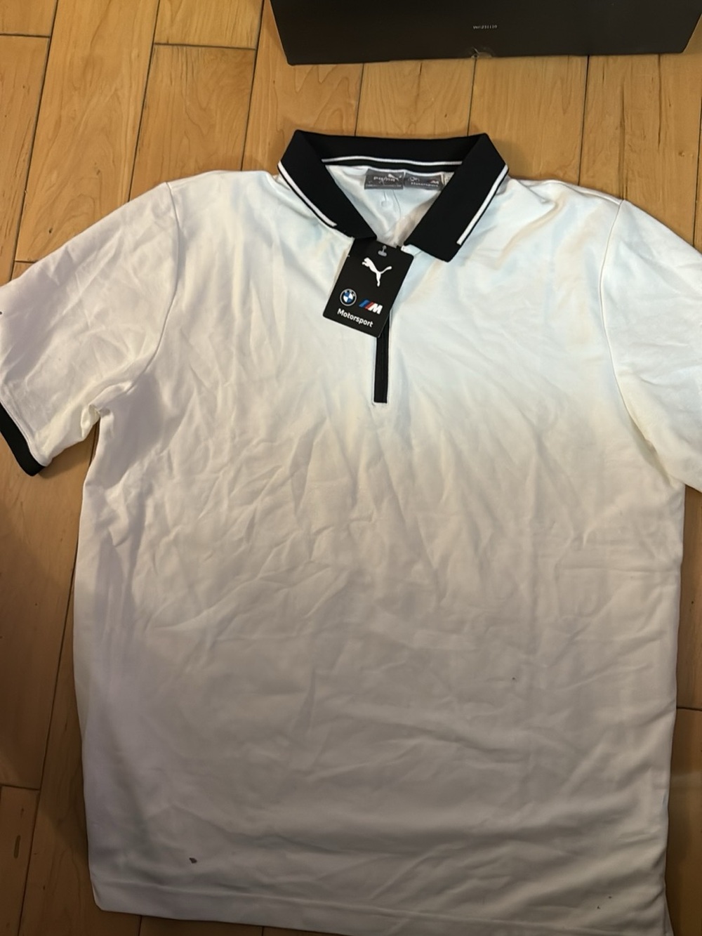 Puma White Polo Shirt with Black Collar and Trim